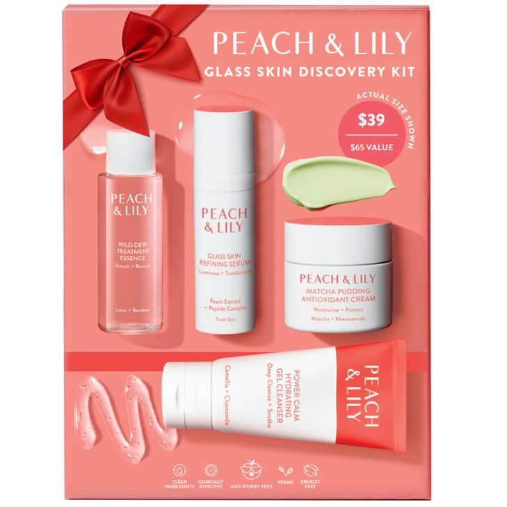 Peach Lily Glass Skin Discovery Kit 4 Products 1 Cleanser 1 Essence 1 Serum 1 Cream Skin Care Set Acne Routine Travel Es