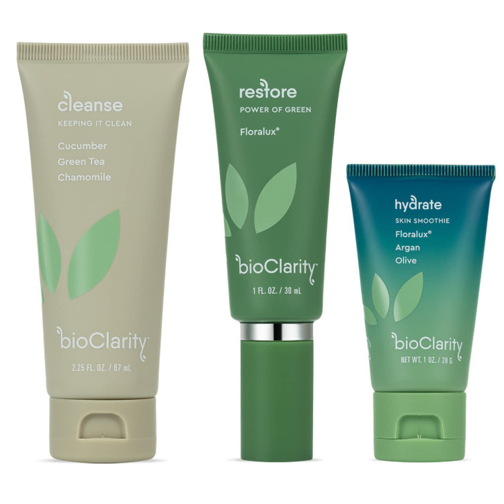 BioClarity 3Step Essentials Skin Routine for Normal Oily Skin Types Cleanse Restore Hydrate Gentle Clean Face Care 100 C
