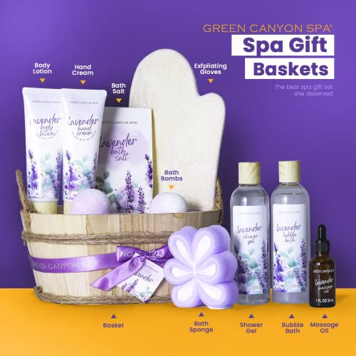 Green Canyon Spa Gift Baskets for Women 11pcs Lavender Bath Gift Sets with Body LotionEssential OilSpa Gifts for WomenMo