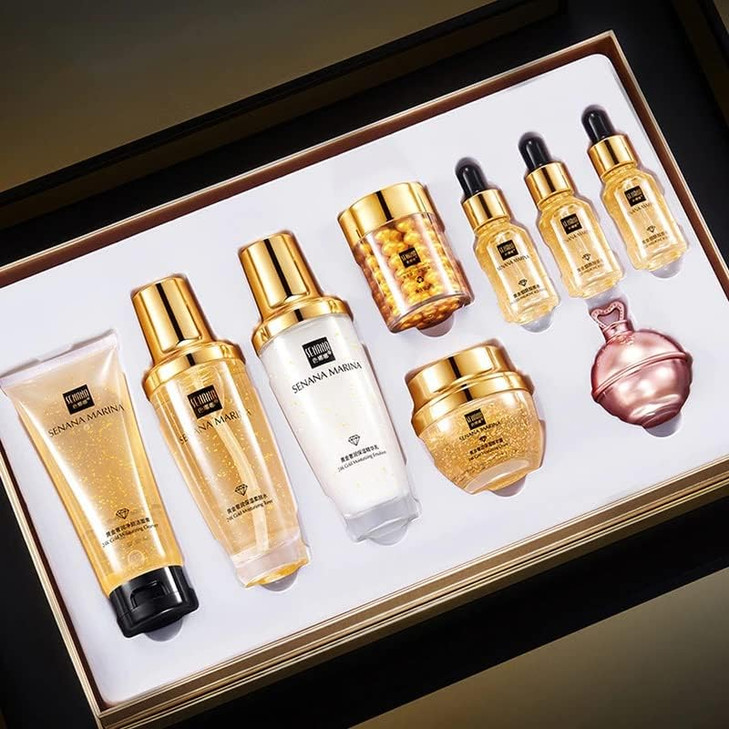 SENANA 24K Gold Skin Care Set 9Piece Collection for Ultimate Moisturizing PoreShrinking and Oil Control