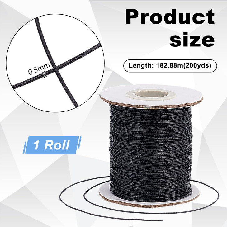 PH PandaHall 0.5mm Waxed Cord, 200 Yards Waxed Cotton Cord Black Waxed Thread Beading String Waxed Craft String for Bracelet Necklace Jewelry Waist B online at globaldelivered