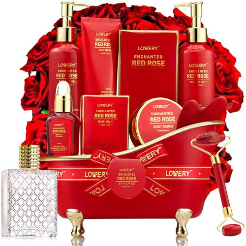 Valentines Day Gifts for Her Red Rose Valentine Spa Gifts for Women Bath and Body Gift Set Pampering Gift Basket Birthda