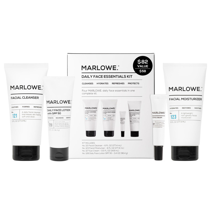 MARLOWE Mens Skin Care Set No 204 Daily Essential Face Kit No 121 Facial Cleanser No 123 Facial Moisturizer No 127 Eye C