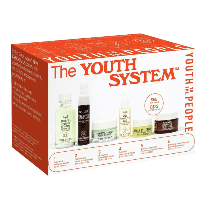 Youth To The People Youth System Set 6Pc Superfood Antioxidant Skincare Giftset Mini Travel Cleanser Dewy Face Oil Hydra