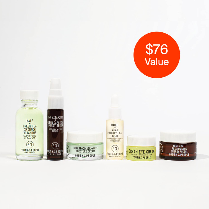 Youth To The People Youth System Set 6Pc Superfood Antioxidant Skincare Giftset Mini Travel Cleanser Dewy Face Oil Hydra