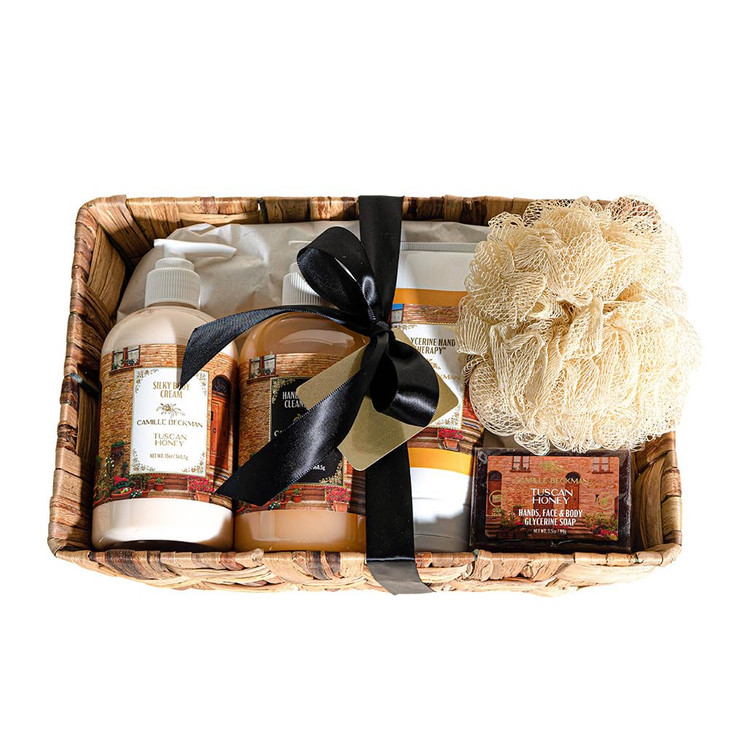 Camille Beckman Essentials Gift Basket Tuscan Honey Glycerine Hand Therapy 6 oz Silky Body Cream 13 oz Hand and Shower C
