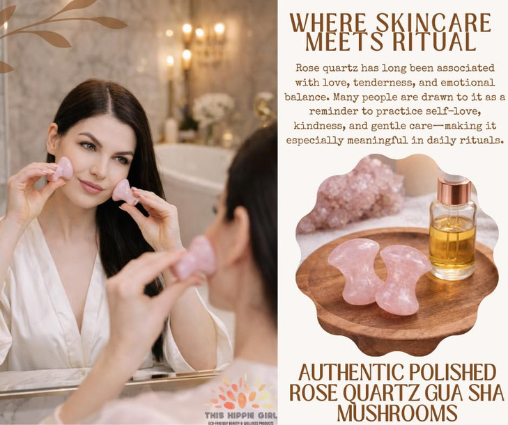 Boho Aromatic This Hippie Girl Gua Sha Mushroom Set Jaw Sculpting Tools A Rose Quartz Facial Toning and Yoga Sculpt Mass