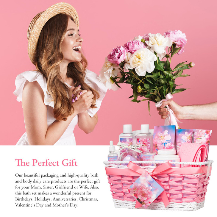 Valentines Day Gifts Bath Body Gift Set Luxury Home Spa Bath Gift Basket Cherry Blossom spa kit for womenbath basket Chr