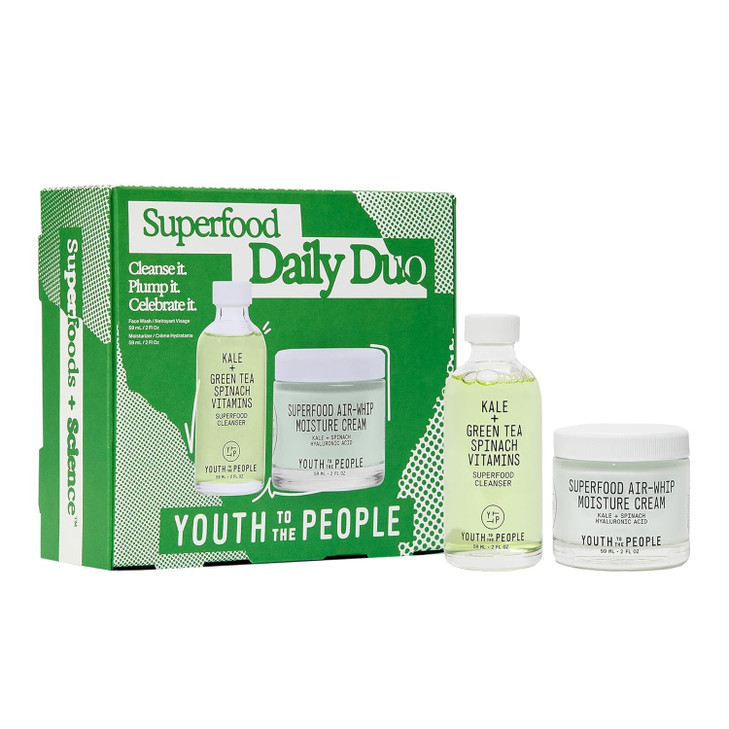 Youth To The People Superfood Daily Duo Kit Travel Size Superfood Cleanser 2oz AirWhip Moisture Cream 2oz Dewy Hydration