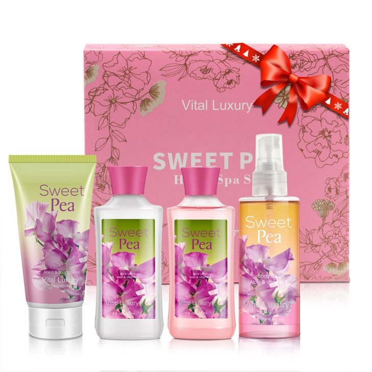 Vital Luxury Sweet Pea Bath Body Kit 3 Fl Oz Ideal Skincare Gift Home Spa Set Includes Body Lotion Shower Gel Body Cream