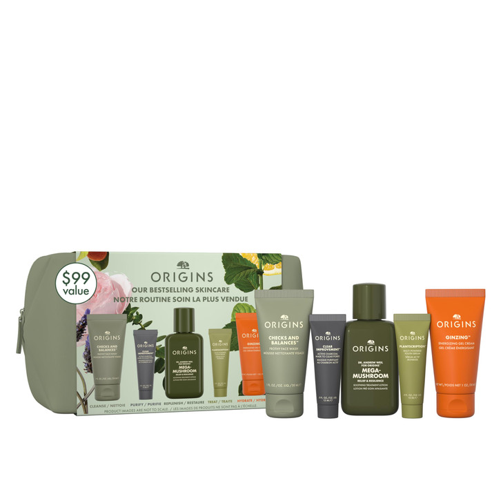 Origins Bestselling Skincare Set Features Cleanser Mask Treatment Lotion Serum Moisturizer With Peptides Hyaluronic Acid