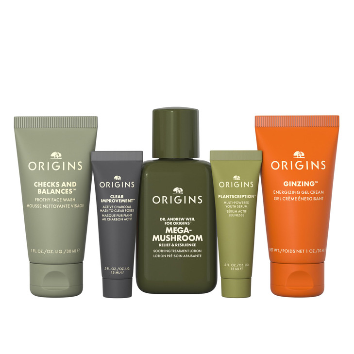 Origins Bestselling Skincare Set Features Cleanser Mask Treatment Lotion Serum Moisturizer With Peptides Hyaluronic Acid