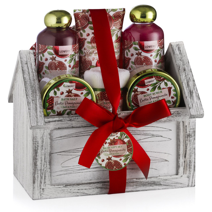 Birthday Gifts from Son Home Spa Gift Basket 8pc Bath Body Set for Women Men Exotic Pomegranate Scent Shower Gel Bubble