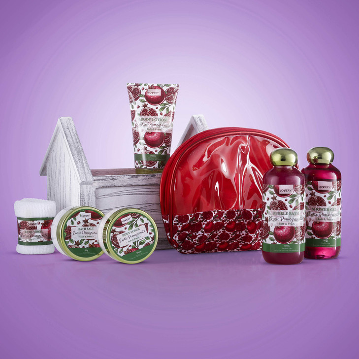 Birthday Gifts from Son Home Spa Gift Basket 8pc Bath Body Set for Women Men Exotic Pomegranate Scent Shower Gel Bubble