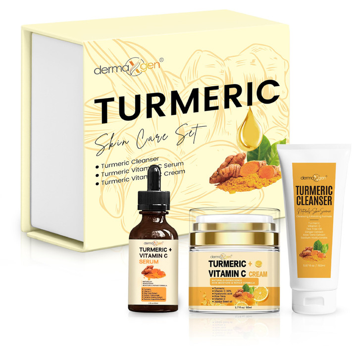 Dermaxgen Turmeric Complete Facial Care Kit Organic Glowing Skin AntiAging Rejuvenating Boosting Collagen Hydrating Day