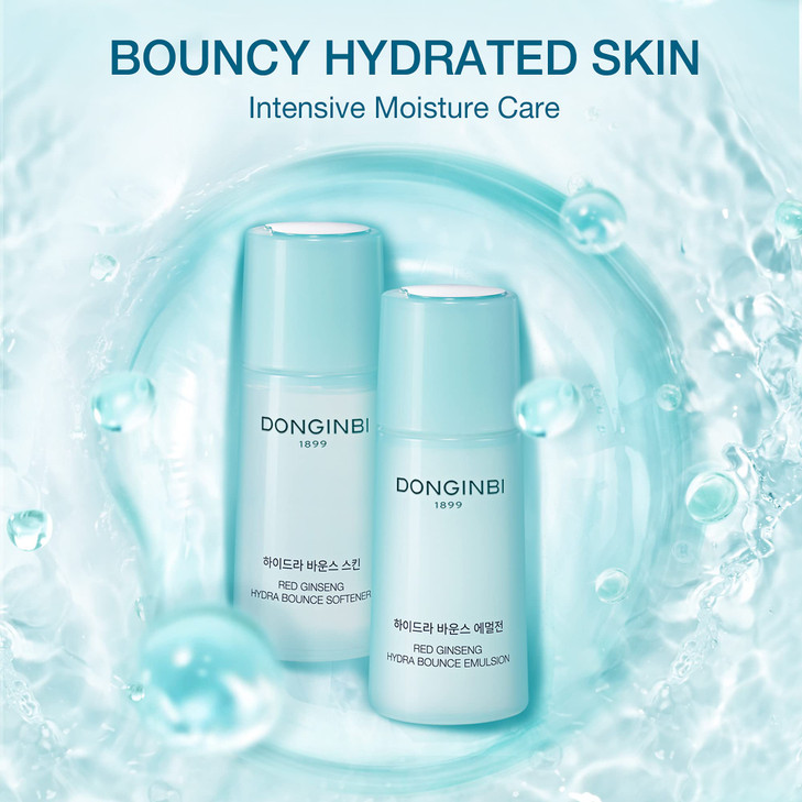 Donginbi Red Ginseng Hydra Bounce Cream Fresh Travel Kit Hydrating Toner with Hyaluron Acid Soothing Firming Cream Red G