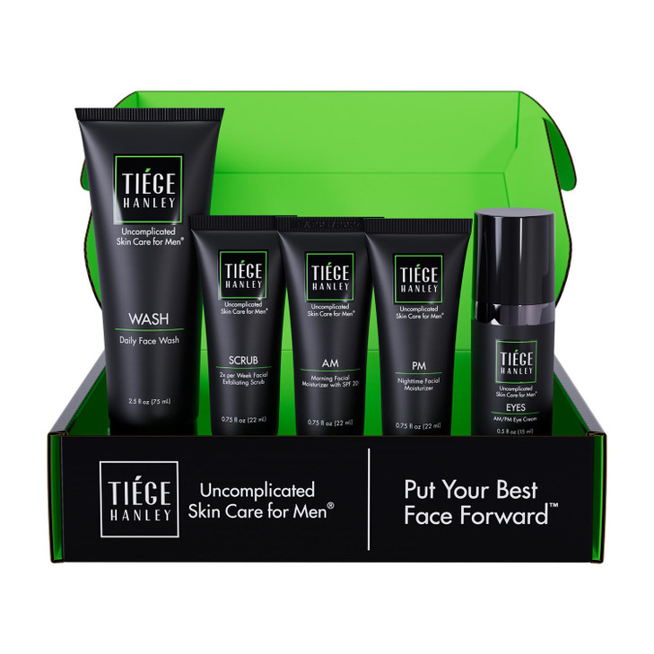 Tiege Hanley Skin Care Set for Men Advanced Routine System Level 2 Daily Face Wash Facial Scrub Two Moisturizers and Eye