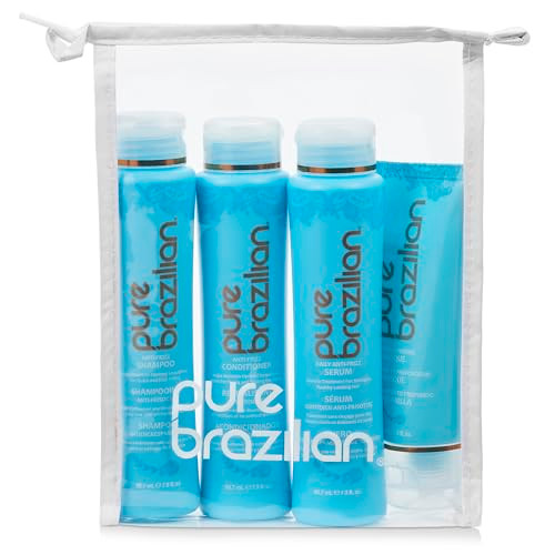 Pure Brazilian 4Piece Essential Travel Size Kit AntiFrizz Shampoo Conditioner Serum Masque