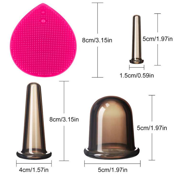 BBTO Silicone Facial Cupping Set Vacuum Massage Cup Kit for Body Face Neck Back and Eye 6 Cups and Exfoliating BrushBlac