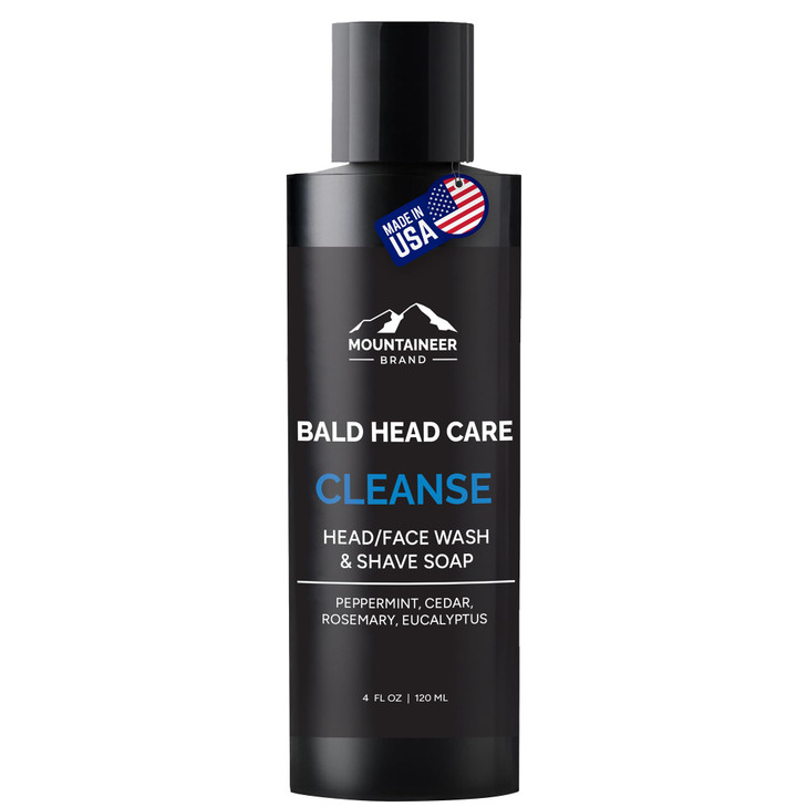 Mountaineer Brand Natural Bald Head Shampoo with Fresh Natural Scent Daily Scalp Face Soap Wash Bald Head Care for Men M