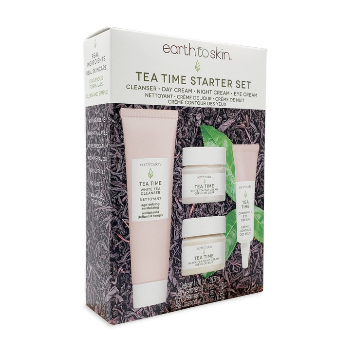 Earth To Skin Tea Time Starter Set White Tea Cleanser 10 Fl Oz White Tea Day Cream 05 Fl Oz Black Tea Night Cream 05 Fl