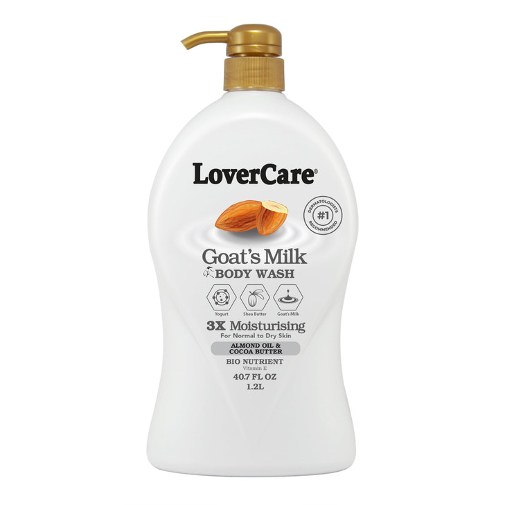Lovercare Goats Milk Body Wash 3x Moisturising plus Bio Nutrient Almond Oil and Cocoa Butter 407 fl oz