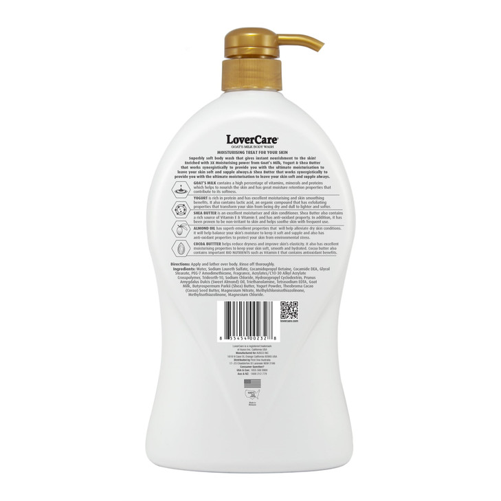 Lovercare Goats Milk Body Wash 3x Moisturising plus Bio Nutrient Almond Oil and Cocoa Butter 407 fl oz
