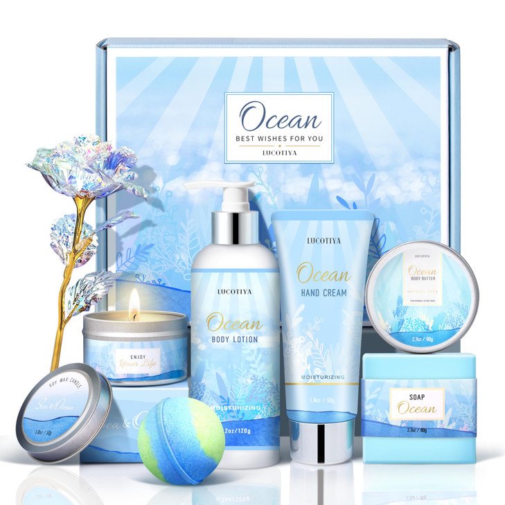 Gifts for Women Ocean Scented Spa Gift for Women Birthday 7 Luxury Self Care Package Gift Basket Care Package for Her Wi