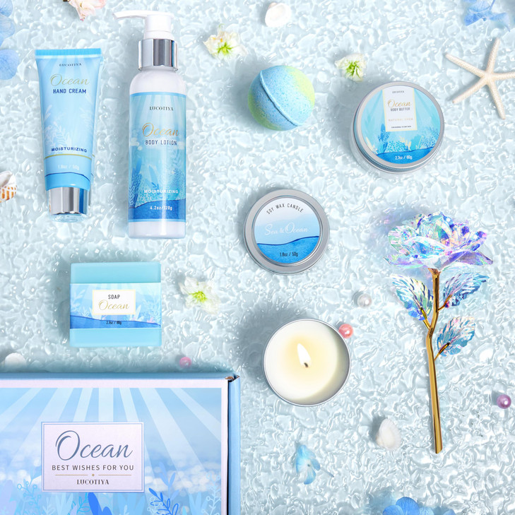 Gifts for Women Ocean Scented Spa Gift for Women Birthday 7 Luxury Self Care Package Gift Basket Care Package for Her Wi