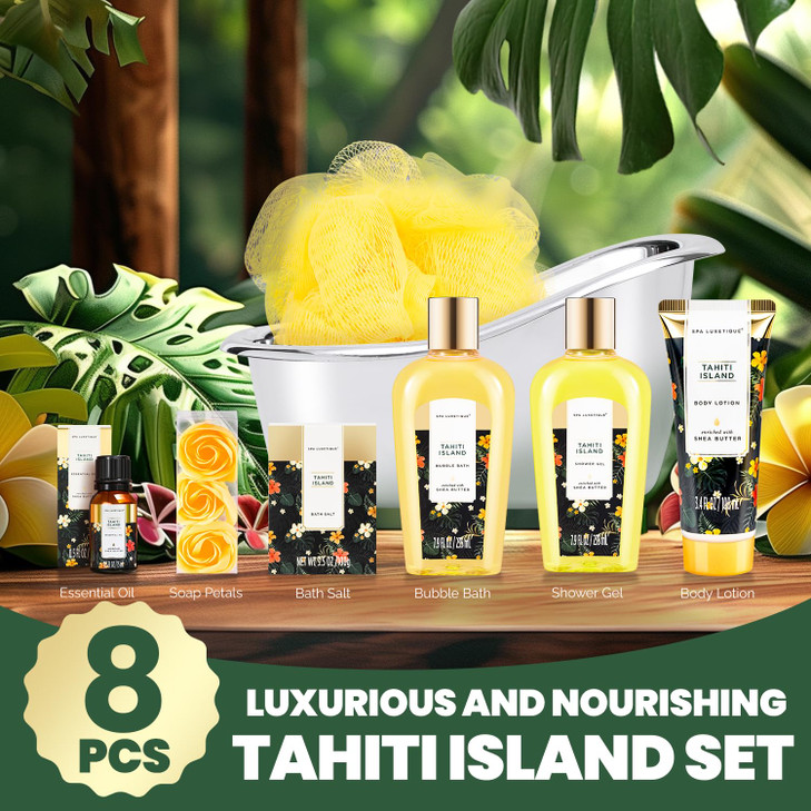 Spa Luxetique Spa Gift Baskets for Women 8pcs Yellow Gifts for Women Womens Gifts Includes Body Lotion Bubble Bath Bath