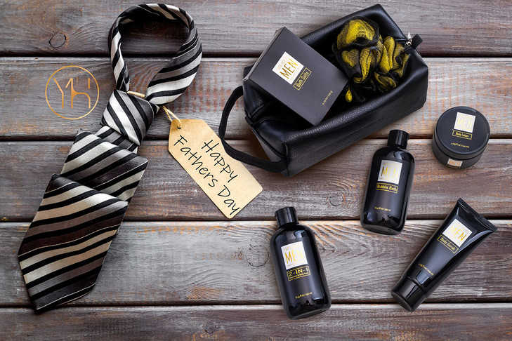YARD HOUSE Bath and Body Spa Gift Baskets Set for Men Sandalwood Amber 7Pc Full Size Spa Kit in Toiletry Bag Fathers Day