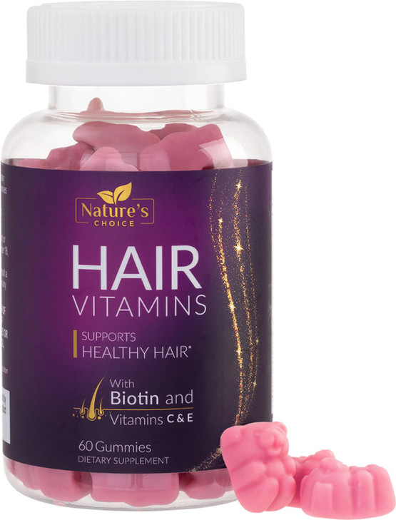 Hair Vitamin Gummies - 3X Strength Hair Growth Support Gummy with 5000 mcg Biotin, Vegetarian Non-GMO With Vitamins E & C for Stronger, Beautiful Hai