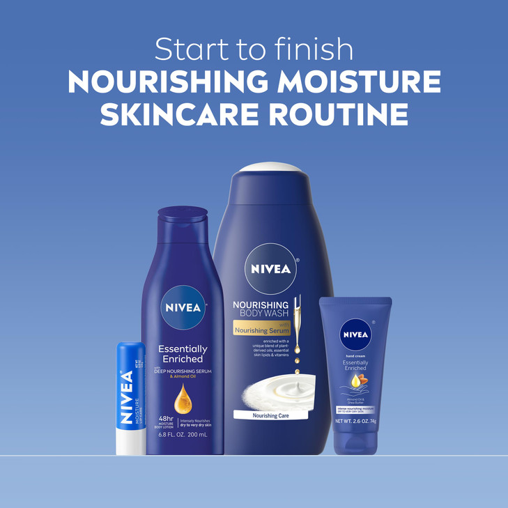 NIVEA Skin Care Set For Her Nourishing Body Wash Moisturizing Body Lotion Lip Balm Stick with Shea Butter Hand Cream 4 P