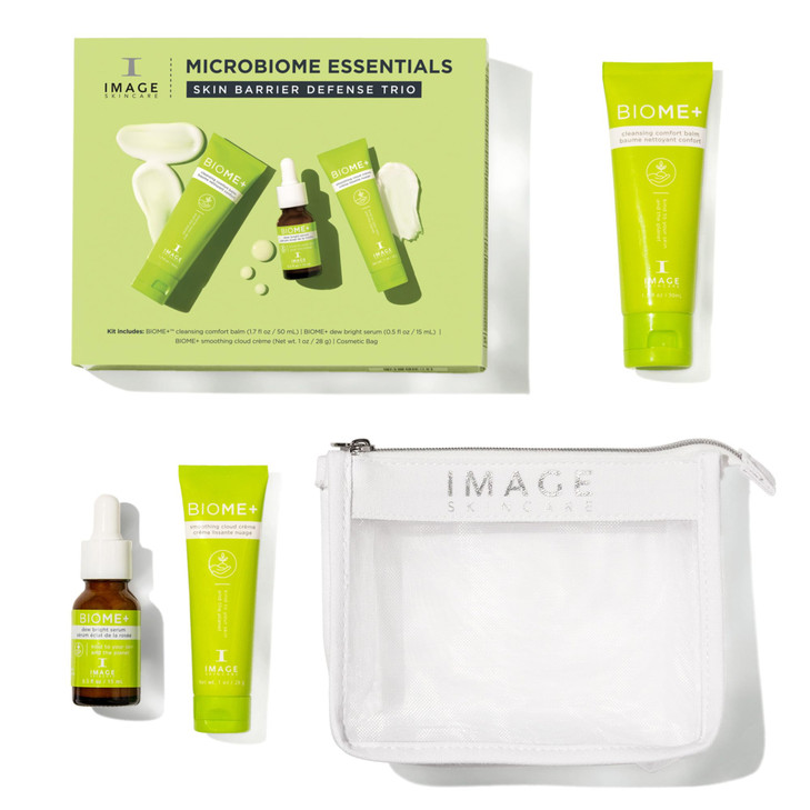 IMAGE Skincare BIOME Microbiome Essentials Skin Barrier Defense Trio 3 Step Travel Regimen with Facial Cleansing Balm De