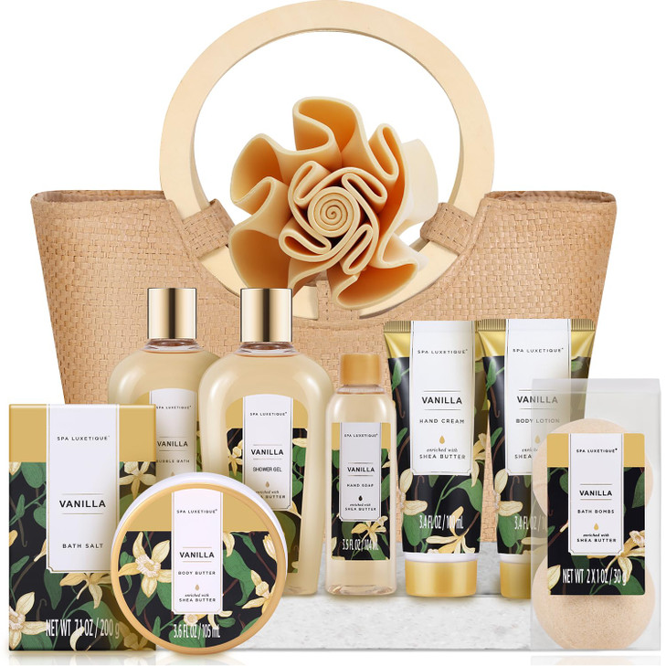 Spa Luxetique Spa Gift Baskets for Women Vanilla Bath Set with Bubble Bath Body Lotion Gift Set Vanilla Spa Set Birthday