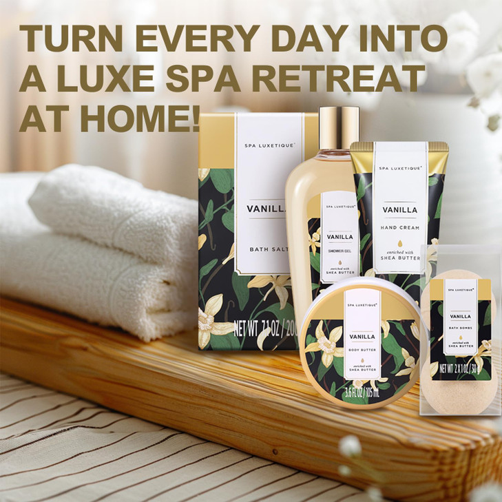 Spa Luxetique Spa Gift Baskets for Women Vanilla Bath Set with Bubble Bath Body Lotion Gift Set Vanilla Spa Set Birthday