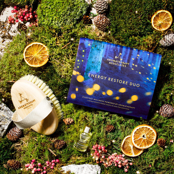 Aromatherapy Associates Energy Restore Duo Revive Morning Bath Shower Oil and Revive Body Brush Made with Premium Essent