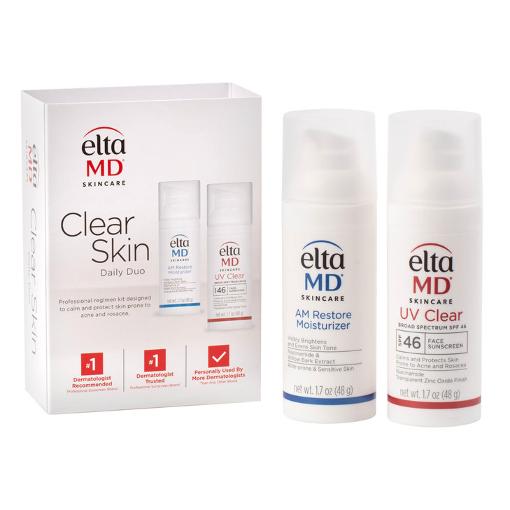 EltaMD Clear Skin Daily Duo Sensitive Skin Kit AM Restore Facial Moisturizer and UV Clear Face Sunscreen Set Helps Calm