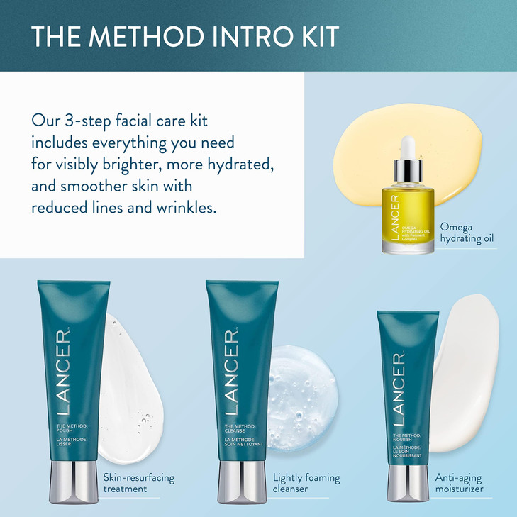 Lancer Skincare The Method Intro Kit 3Step AntiAging Facial Exfoliator Cleanser and Moisturizer Kit for Glowing Skin Rev