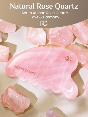 Rena Chris Gua Sha Facial Tool Natural Rose Quartz Stone Body Gua sha with Exquisite Wooden Box Large Guasha Suitable fo