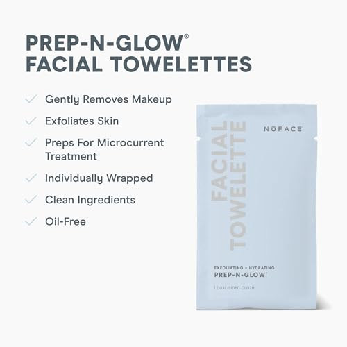 NuFACE PrepNGlow Facial Towelettes 2in1 Exfoliating Cleansing Makeup Remover Wipes Hyaluronic Acid Travel Face Wipes to