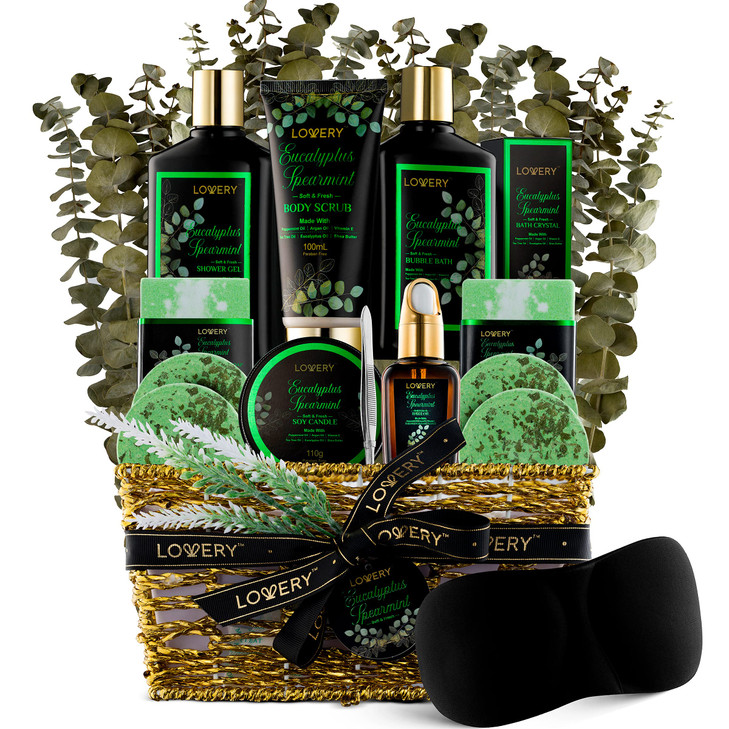 Eucalyptus Spearmint Bath Set Home Spa Set with Natural Mint Fragrance 17 Pcs Gift Basket Eucalyptus Bath Oil Shower Gel