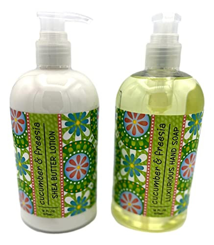 Greenwich Bay Trading Company Garden Collection Bundle Cucumber Freesia 16 Ounce Shea Butter Lotion 16 Ounce Hand Soap