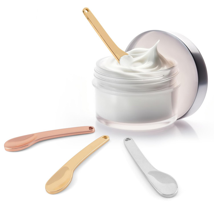 AUEAR 3 Pack Metal Cosmetic Makeup Spatula Mini Curved Skincare Facial Cream Lotions Moisturizers Spoon Beauty Scoop for