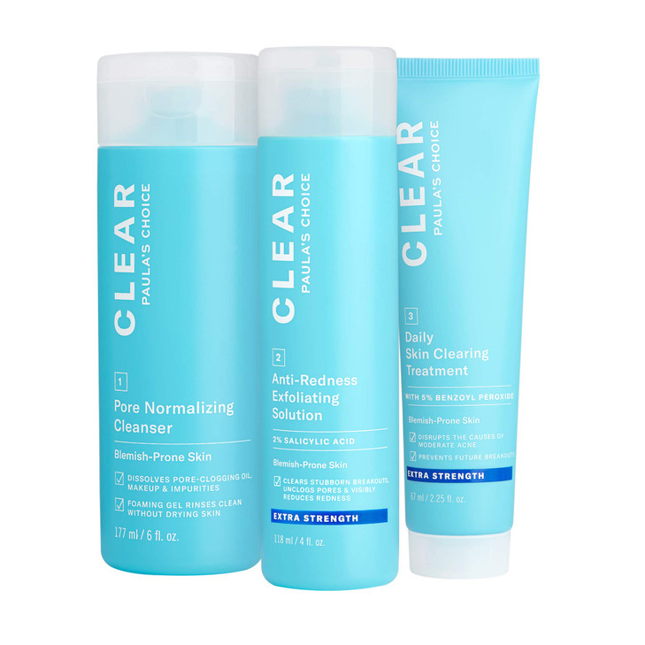 Paulas Choice CLEAR Extra Strength Acne Kit 2 Salicylic Acid 5 Benzoyl Peroxide for Severe Acne Redness Relief PACKAGING