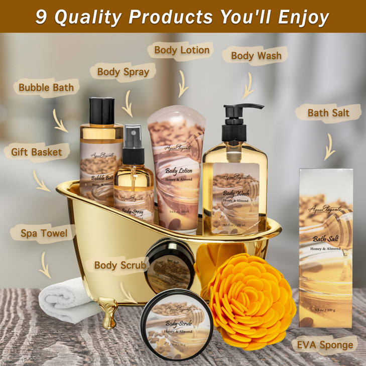Spa Gift Baskets For Women Luxury Bath Set With Honey Almond Spa Kit Includes Body Wash Bubble Bath Lotion Bath Salts Bo