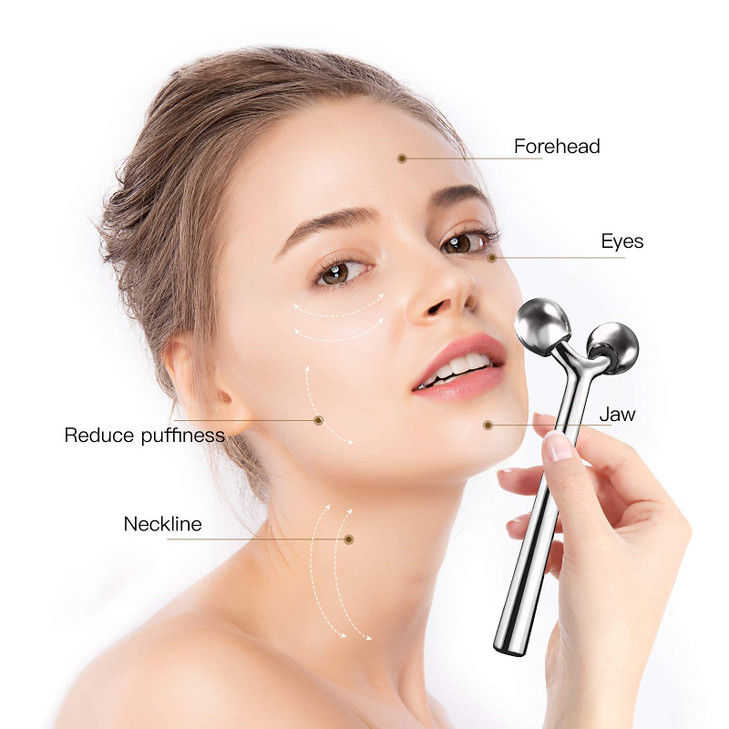 Tekson Faical Roller Massager 3D Metal Face Massage Tool for Reduce Puffiness Remove Eye Wrinkles Face Lift Increase Fir