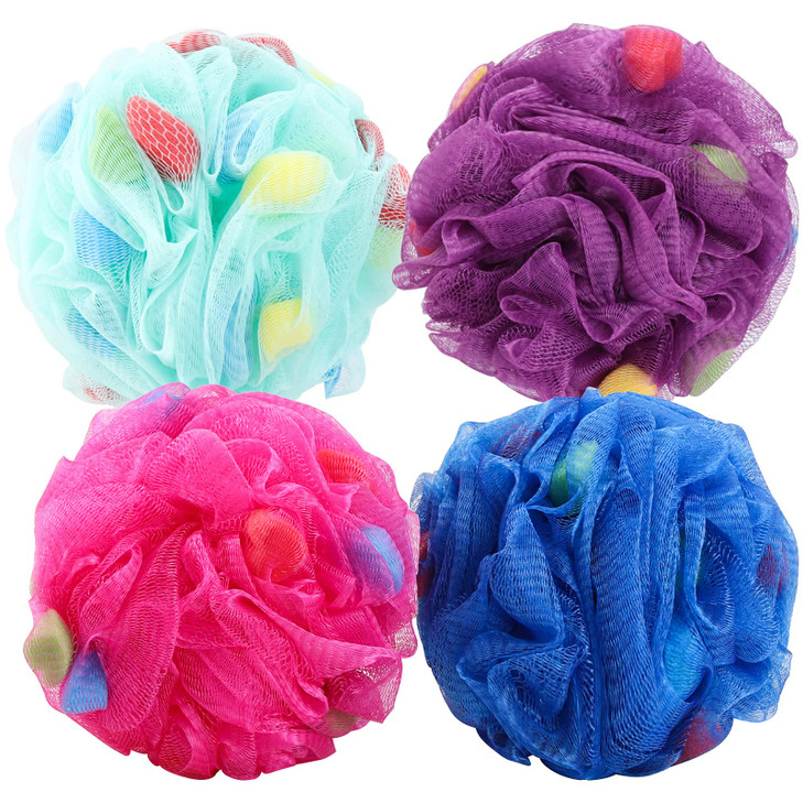 BTYMS Premium Mesh Poufs 65gpcs Bath Sponges Shower Loofahs Exfoliating Shower Puff Great for Body Wash Pack of 4