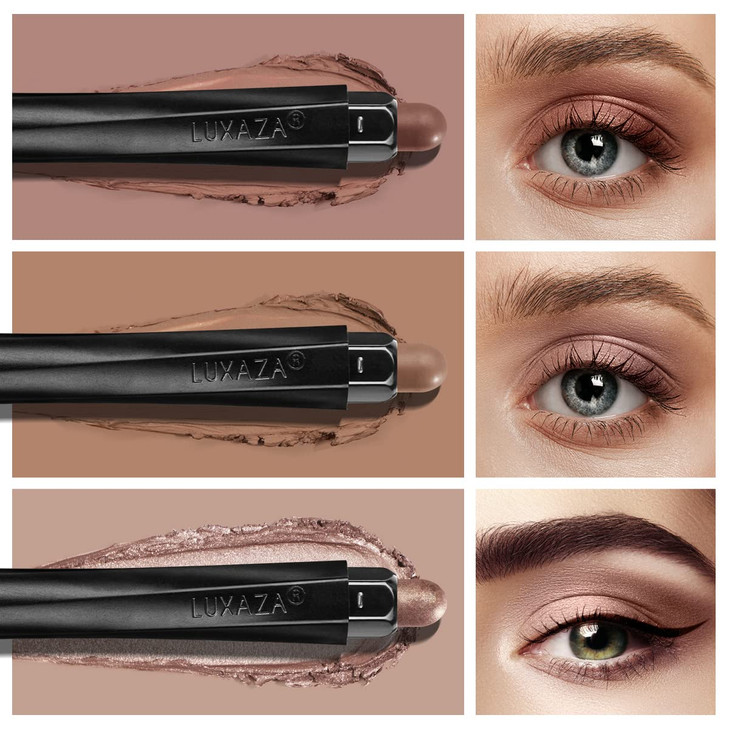 LUXAZA 3Pcs Neutral Brown Eyeshadow Stick Set, Matte And Shimmer Creamy Eyeshadow Pencil, Shiny Pink Shadow, Waterproof Long Lasting Smoky Eye Makeup online at globaldelivered