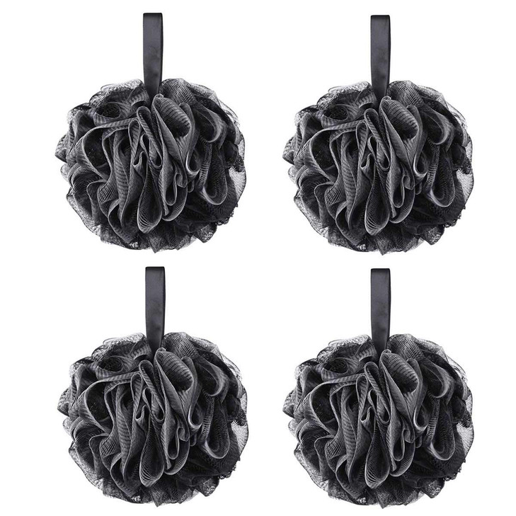 Tbestmax 75g XL Black Loofah Sponge for Exfoliating Soft Shower Puff Bath Ball Body Scrubber Mesh Pouf 4 Set